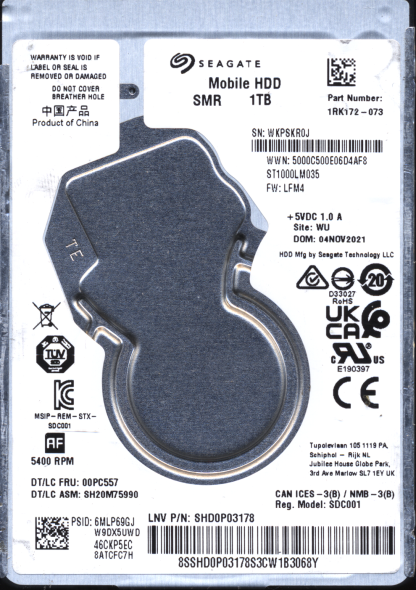 SEAGATE 1TB ST1000LM035 1RK172-073 SN WKP DONOR DRIVE