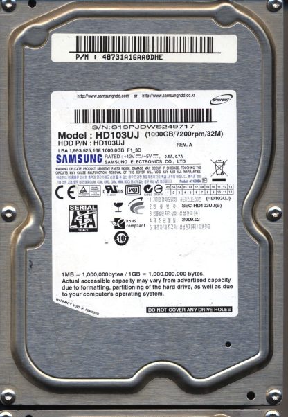 Samsung 1TB HD103UJ FW 1AA01113 41-00206B Donor Drive