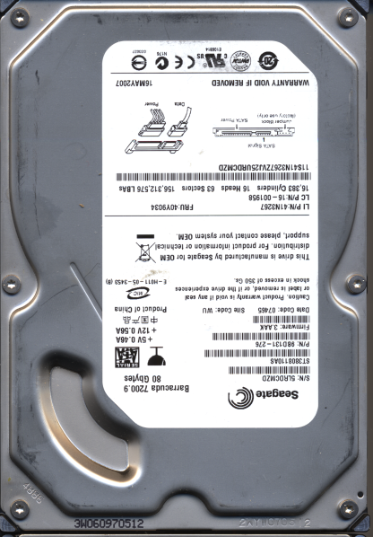 Seagate 80GB ST3802110A 9BD131-276 SN 5LR FW 3.AAK Donor Drive