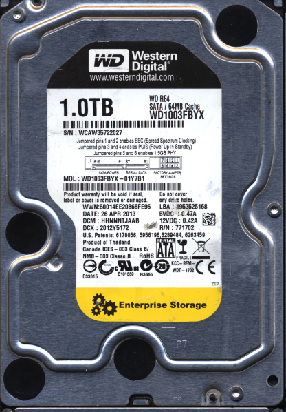 WD 1TB WD1003FBYX-01Y7B1 DCM HHNNNTJAAB TJ 2060-771702-001 Donor Drive