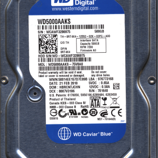 WD 500GB WD5000AAKS-75V0A0 DCM HBRCNTJCHN TJ 2060-701640-002 Donor Drive