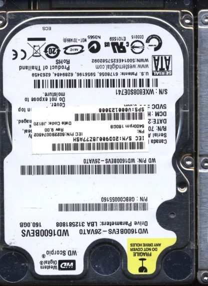 WD 160GB WD1600BEVS-26VAT0 2060-701499-000 Donor Drive