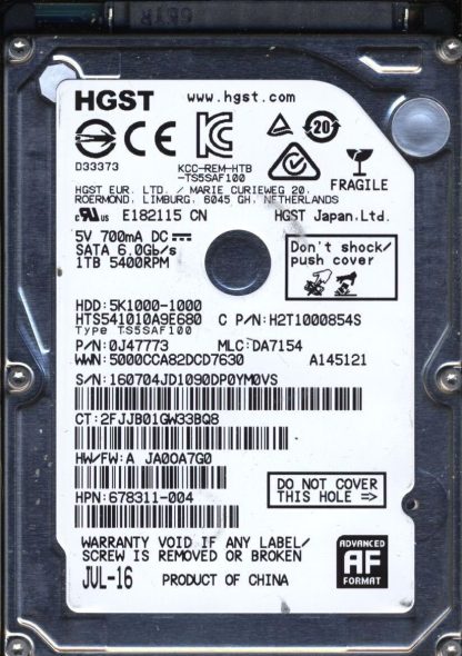 Hitachi 1TB HTS541010A9E680 0J47773 MLC DA7154 220079035103 Donor Drive