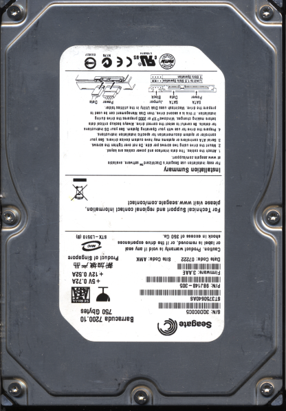 Seagate 750GB ST3750640AS 9BJ148-305 SN 3QD FW 3.AAE Donor Drive