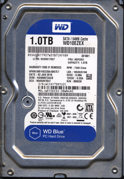 WD 1TB WD10EZEX-08WN4A0 DCM HANNNT2AEB T2 2060-800039-001 Donor Drive