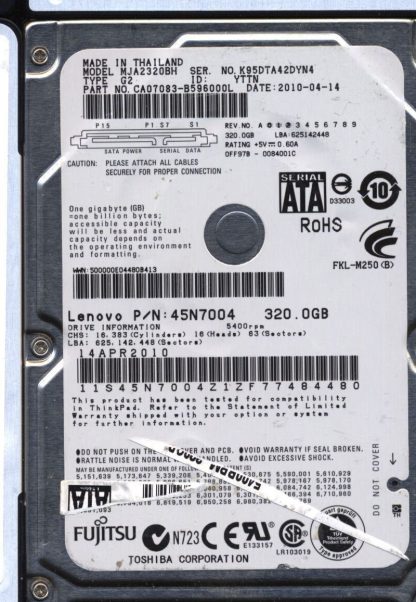 Fujitsu 320GB MJA2320BH CA07083-B596000L CA21350-B12X Donor Drive