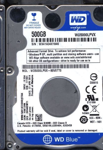 WD 500GB WD5000LPVX-80V0TT0 DCM HAKTJHN TJ 2060-771959-000 Donor Drive