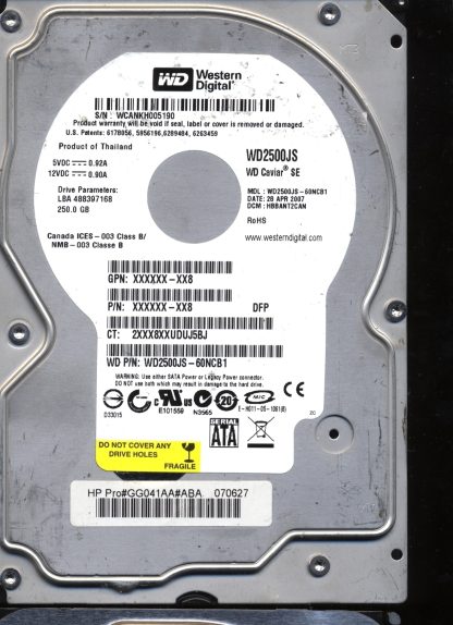 WD 250GB WD2500JS-60NCB1 DCM HBBANT2CAN T2 2060-701335-005 Donor Drive