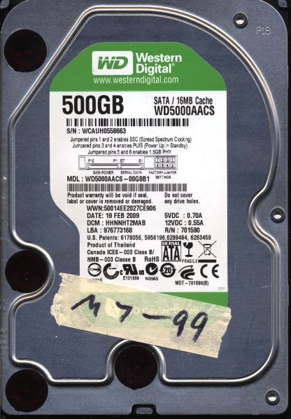 WD 500GB WD5000AACS-00G8B1 DCM HHNNHT2MAB T2 2060-701590-000 Donor Drive