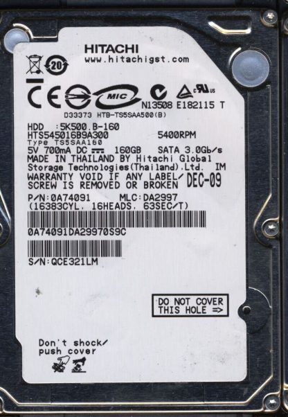Hitachi 500GB HTS545016B9A300 0A74091 MLC DA2997 2200A9016101 Donor Drive