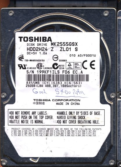 TOSHIBA 250GB MK255GSX HDD2H24 A0/FG001U G002439 Donor Drive