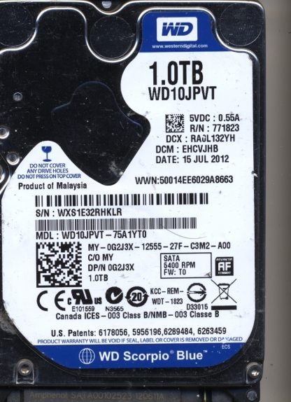 WD 1TB WD10JPVT-75A1YT0 DCM EHCVJHB VJ 2060-771823-000 Donor Drive