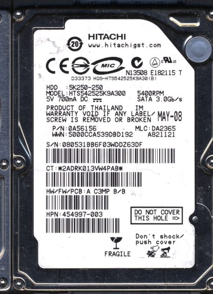 Hitachi 250GB HTS542525K9A300 0A56156 MLC DA2365 Donor Drive
