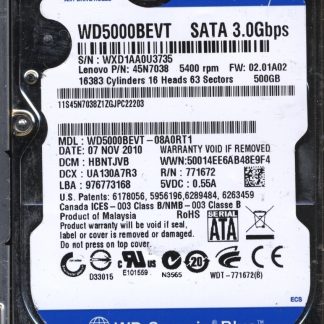 WD 500GB WD5000BEVT-08A0RT1 DCM HBNTJVB TJ 2060-771672-004 Donor Drive