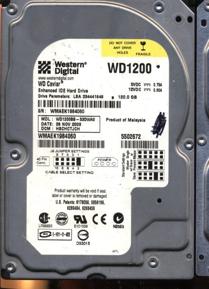 WD 120GB WD1200BB-53DWA0 DCM HSCHCTJCH TJ 2060-991173-004 Donor Drive